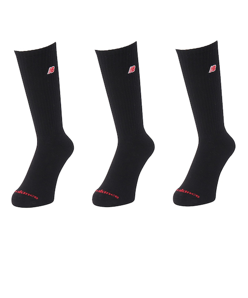 ニューバランス(new balance)靴下 パッチロゴ クルーソックス 黒 M-LLサイズ 3足組 LAS51263BK スト系 私服 新調 衣替え 運動