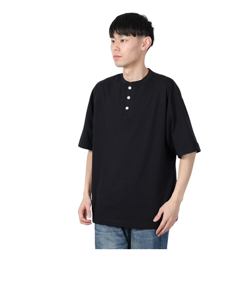 ヘルスニット（Healthknit）U.S.A.コットン ヘンリーネック半袖Tシャツ HR24S-M002 BLK
