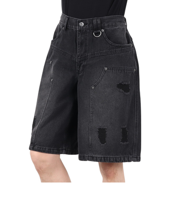 ダブルニーダメージデニムショーツ 25155001-BLK