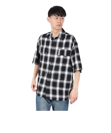 オンブレー チェック 半袖シャツ 25555002-BLK
