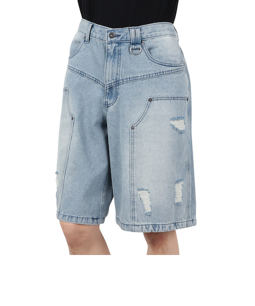 ダブルニーダメージデニムショーツ 25155001-BLU