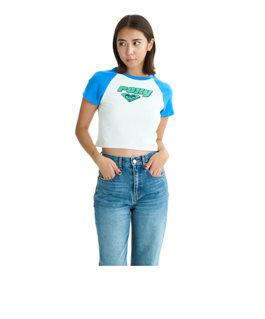 ロキシー（ROXY）半袖Tシャツ チビT 丈短め ラグラン SUN OVER 25SURST252041BLU