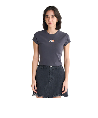 ロキシー（ROXY）FUN & ALIVE 半袖Tシャツ ショート丈 チビT 丈短め ヘリテージロゴ 25SURST252058BLK