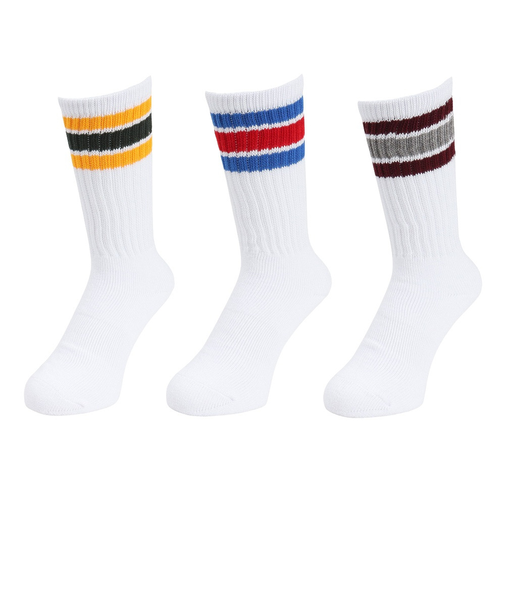 ヘルスニット（Healthknit）配色3本ラインクルー 3足組ソックス 191-3108