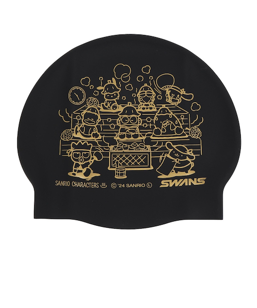 スワンズ（SWANS）スイムキャップ 水泳 シリコーンキャップ サンリオ 黒 SA-7SC1 BK スイミングキャップ 水泳帽 シリコン