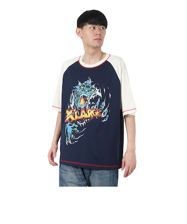 エクストララージ(XLARGE)PANTHER CLAWS ラグラン 半袖Tシャツ 101252011019-WHITE