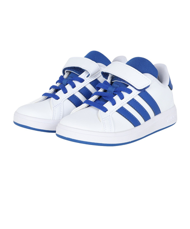 アディダス（adidas）ジュニアスニーカー スポーツシューズ グランドコート 2.0 キッズ ホワイト ブルー NLD08-JQ8000  運動靴 トップス…