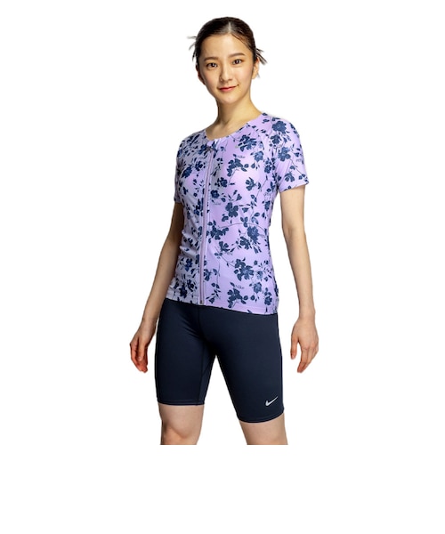 ナイキ（NIKE）フィットネス水着 レディース 水泳 総柄ジップ付き半袖
