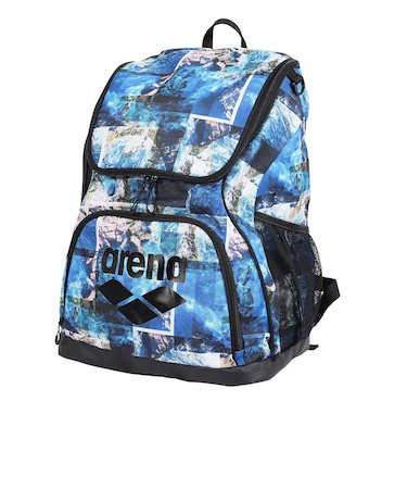 アリーナ（ARENA）水泳バッグ バックパック 黒×青 35L AS5FBP31U BKBL リュックサック スイムバッグ スイミングバッグ 総柄