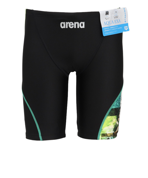 アリーナ（ARENA）フィットネス水着 水泳 黒×緑 M-3Lサイズ AS5FWF60M BKGR メンズ水着 スパッツ ハーフレッグ スイムウェア