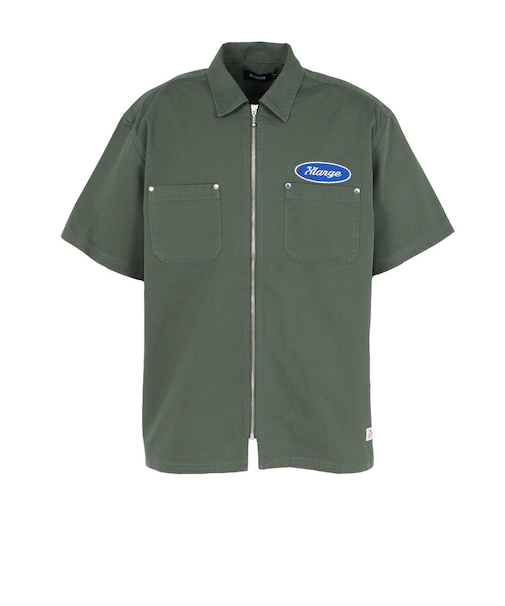 エクストララージ（XLARGE）ジップアップ 半袖 ワークシャツ 101252014001-GREEN