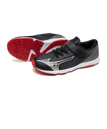 ミズノ(MIZUNO)ジュニアスポーツシューズ ベルクロ ベルト付き スニーカー スピードスタッズ4 ベルト ブラック レッド K1GC242309