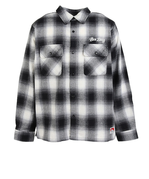 ベンデイビス（BEN DAVIS）オンブレ チェック 刺繍 長袖シャツ 25780021-BLK
