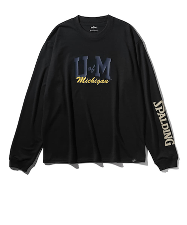 スポルディング(SPALDING)バスケットボールウェア ロングスリーブTシャツ ミシガン UオブMスリーブロゴ SMT25144MBK