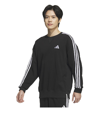 アディダス(adidas)エッセンシャルズ プラス ルーズフィット スリーストライプス フレンチテリー スウェットシャツ JUP87-JW6929