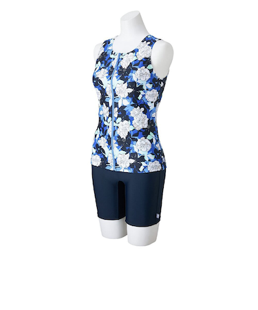 ミズノ（MIZUNO）アクアフィットネス用水着 レディース 水泳 セパレーツ めくれにくいボタン付 青 S-3Lサイズ N2JGC85225 大きいサイズ