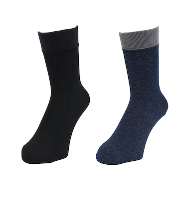 クー（Coo.）靴下 ヒートクロス2重編み ソックス 2足組 ネイビー×ブラック 23.0～25.0センチ 895CO5GSA0105 NVYBK