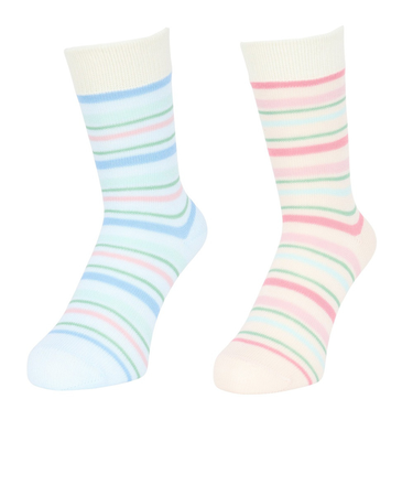 クー（Coo.）ミドルソックス ヒートクロス 二重編み ボーダー 2足組 895CO5GSA0101 PNK