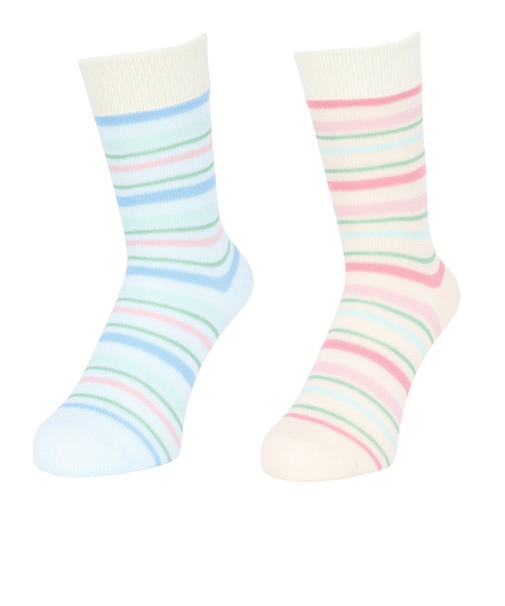 クー（Coo.）ミドルソックス ヒートクロス 二重編み ボーダー 2足組 895CO5GSA0101 PNK