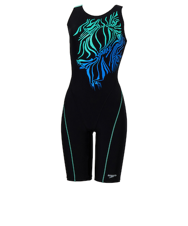 スピード（SPEEDO）フィットネス水着 レディース 水泳 モーフブレンドルースンニースキン 黒×緑 M-LLサイズ SFW12566 KM