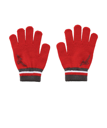ミズノ（MIZUNO）手袋 ジュニア ニット手袋 5本指タイプ 赤 32JYC90262 防寒 滑り止め付き