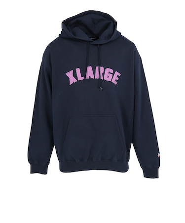 エクストララージ（XLARGE）ARCH ロゴ プルオーバー フーデット スウェットシャツ 101253012014-NAVY