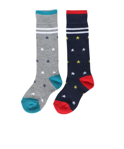 クー（Coo.）靴下 ジュニア クルーソックス HEAT-X 2足組 グレー×ネイビー スター 15.0～18.0センチ 896CO5GSA0058 GRY15