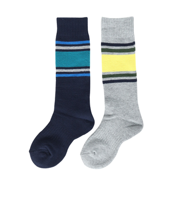 クー（Coo.）靴下 ジュニア クルーソックス HEAT-X 2足組 ネイビー×グレー ライン 15.0～18.0センチ 896CO5GSA0057 NVY15