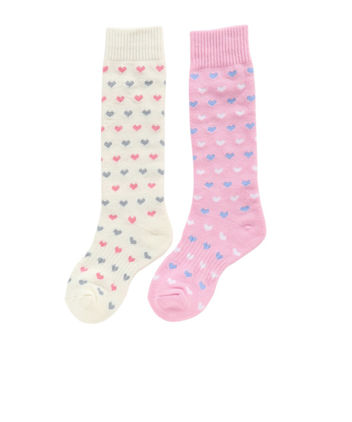 クー（Coo.）靴下 ジュニア クルーソックス HEAT-X 2足組 ホワイト×ピンク ハート 19.0～22.0センチ 896Q4GSA0137 WHT19