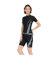 フィラ（FILA）フィットネス水着 レディース 水泳 リーフ柄プリント ジップセパレート 黒 ブラック M-LLサイズ 315607-BK