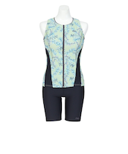 フィラ（FILA）フィットネス水着 レディース 水泳 リーフ柄プリント フルジップ セパレート カーキ M-LLサイズ 315606-KH