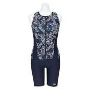 フィラ（FILA）フィットネス水着 レディース 水泳 リーフ柄プリント フルジップ セパレート 紺 M-LLサイズ 315606-NV