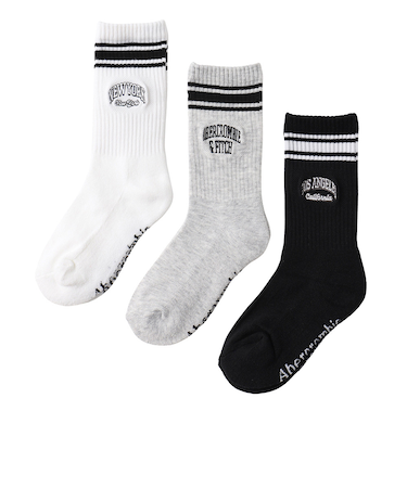 アバクロンビー&フィッチ(Abercrombie & Fitch)靴下 AFHN VARSITY CREW ソックス 3足組 白 ホワイト 21-23センチB…
