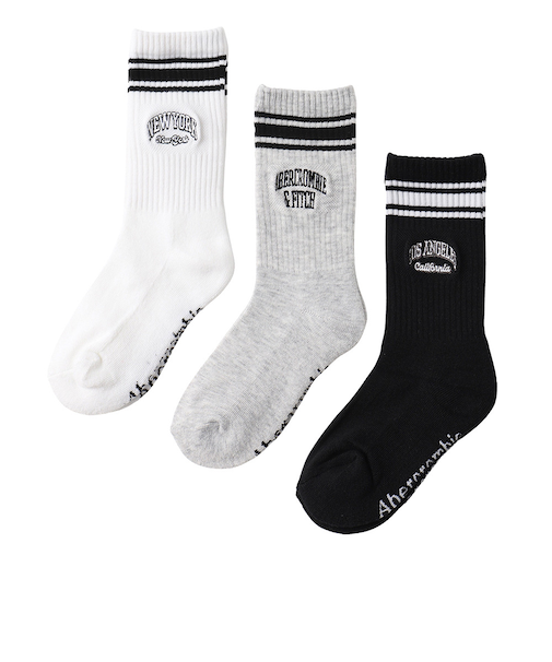 アバクロンビー&フィッチ(Abercrombie & Fitch)靴下 AFHN VARSITY CREW ソックス 3足組 白 ホワイト 21-23センチB…