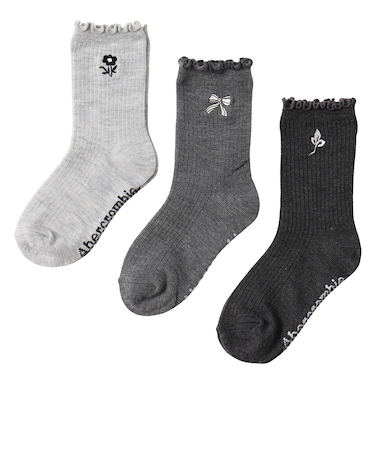 アバクロンビー&フィッチ（Abercrombie & Fitch）AFHG 3PK HALF-CREW LETTUCE WEL ソックス 3足組 グレー 灰色…
