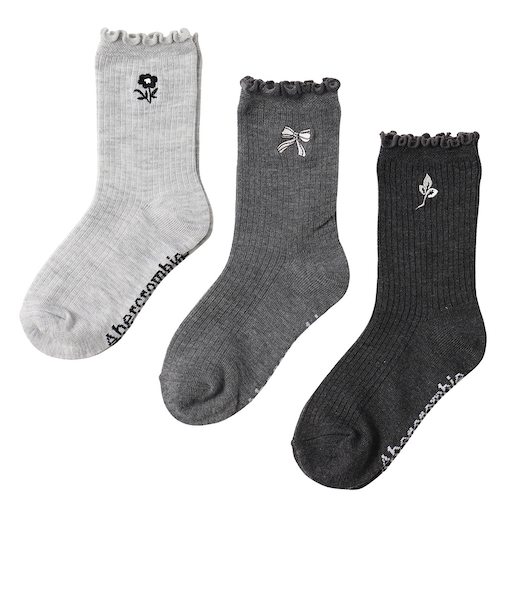アバクロンビー&フィッチ（Abercrombie & Fitch）AFHG 3PK HALF-CREW LETTUCE WEL ソックス 3足組 グレー 灰色…