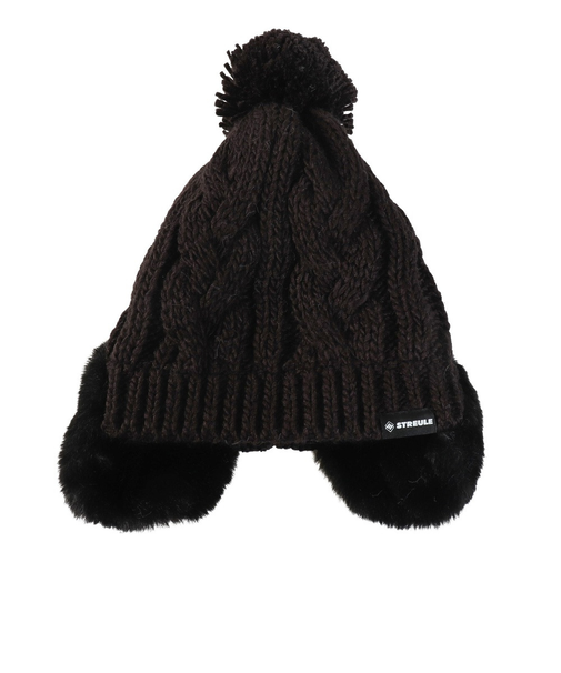 ジュニア 耳付き ポンポン ニット帽 ST25FB0083 BLK
