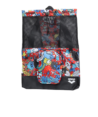 アリーナ（ARENA）水泳バッグ メッシュバックパック 総柄 約9L 赤×シルバー AS6SBP16U RDSL ナップザック アリーナくん