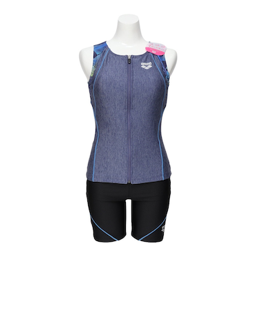 アリーナ（ARENA）フィットネス水着 水泳 セパレーツカバーバック 青×黒 M-LLサイズ AS6SWF46L BLBK 上下セット