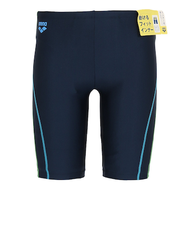 アリーナ（ARENA）水着 メンズ 水泳 フィットネス水着 ハーフレッグ インナー付き 紺×緑 M-3Lサイズ AS6SWF66M NVGR