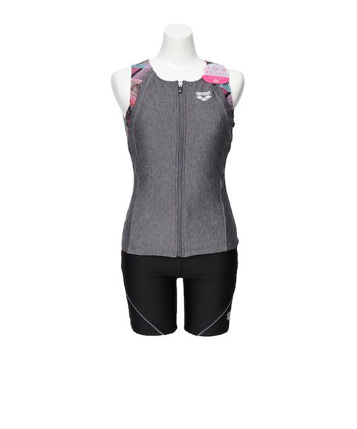 アリーナ（ARENA）フィットネス水着 水泳 セパレーツカバーバック グレー×黒 M-LLサイズ AS6SWF46L GYBK 上下セット