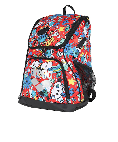 アリーナ（ARENA）水泳バッグ バックパック 総柄 35L 赤×シルバー AS6SBP31U RDSL スイミングバッグ アリーナくん