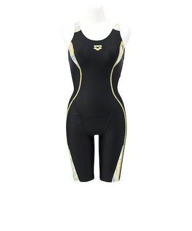 アリーナ（ARENA）フィットネス水着 レディース 水泳 フィットネスワンピース スパッツ 黒×黄 S-LLサイズ AS5FWF08L BKYL