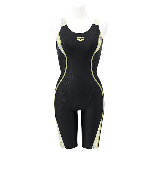 アリーナ（ARENA）フィットネス水着 レディース 水泳 フィットネスワンピース スパッツ 黒×黄 S-LLサイズ AS5FWF08L BKYL