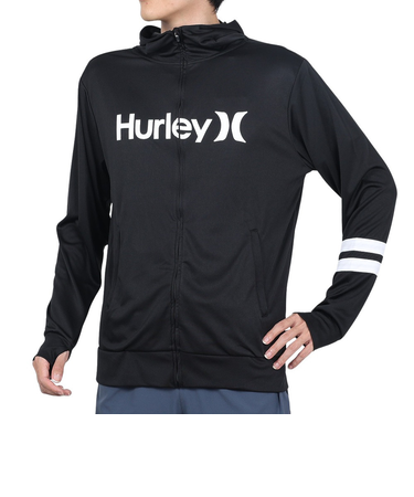 ハーレー（HURLEY）UPF50+ 軽量 速乾 ラッシュガード フルジップパーカー 長袖 MRG2310036-BLK