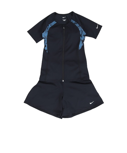 ナイキ（NIKE）水着 レディース 水泳 フレアフィットショーツ 半袖ジップ付きセパレーツ 黒 ブラック M-3L 2993153-009