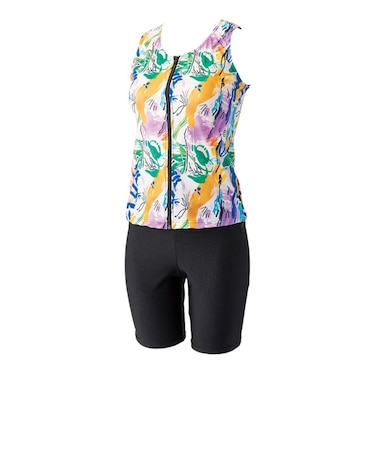 フットマーク（FOOTMARK）フィットネス水着 水泳 長持ちする水着セパレーツ クリーム M-3Lサイズ 0250094-80 大きいサイズ