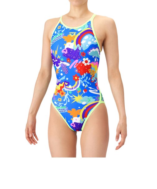 アリーナ（ARENA）競泳水着 水泳 タフスーツ トレーニングワンピース オープンバック 青×紫 SS-Lサイズ AS6SWM23L BLPP