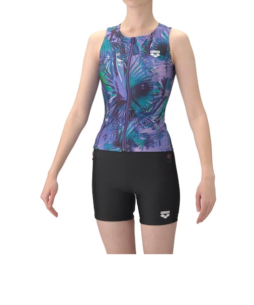 アリーナ（ARENA）フィットネス水着 レディース 水泳 フィットネスセパレーツ 紫×黒 M-3Lサイズ AS6SWF52L PPBK 大きいサイズ