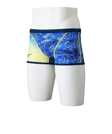 ミズノ（MIZUNO）競泳水着 メンズ 水泳 練習用ショートスパッツ 青×黄 SS-LLサイズ N2MBD07184